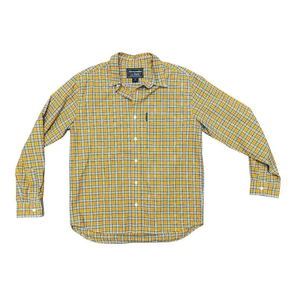Abercrombie & Fitch Yellow Plaid Long Sleeve Button Up Shirt Sz M Casual Cotton